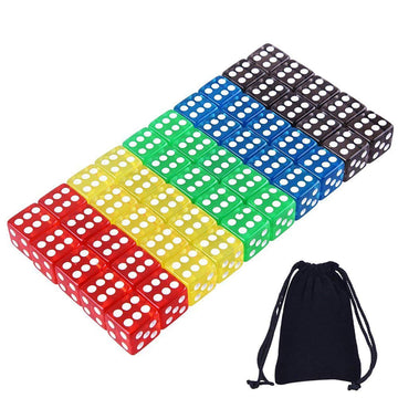 AUSTOR 50 Pieces Game Dice Set 5 Translucent Colors Square Corner Dice for Tenzi, Farkle, Yahtzee, Bunco or Teaching Math with V