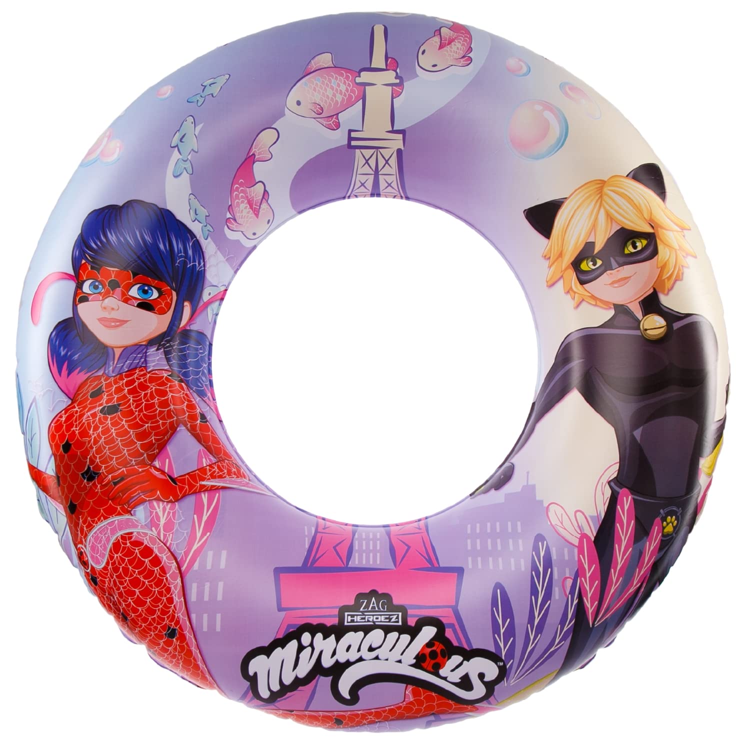 Miraculous Ladybug Officially Licensed Pool Float Raft Inflatable Tube - 30 Inches - Cat Noir and Ladybug - Filled with Star Confetti Glitter - Inner Tube Floatie Perfect for Beach  Pool  Lake