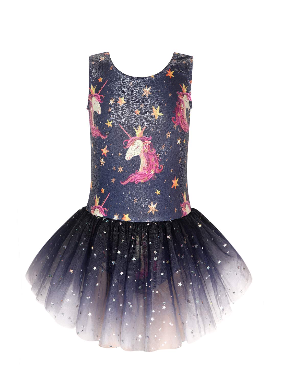 Eqsjiu Unicorn Gymnastics Leotards With Skirt For Girls Size 7-8 7/8 Years Old Tulle Skirt Dance Dresses Crown Crowned Unicorn B