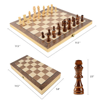 Leap Wooden Chess Set Magnetic Travel Size 11.5'' Inches - 2 Extra Queens - Magnetic Folding Board, Handmade Portable Travel Che
