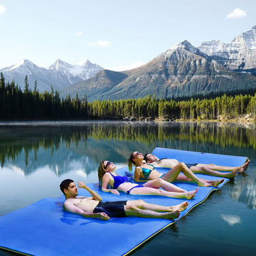 Gymax Floating Water Mat, 12' X 6' Foam Water Floating Pad With Safe Bungee Tether And Storage Straps, 3-Layer Xpe Foam Floating