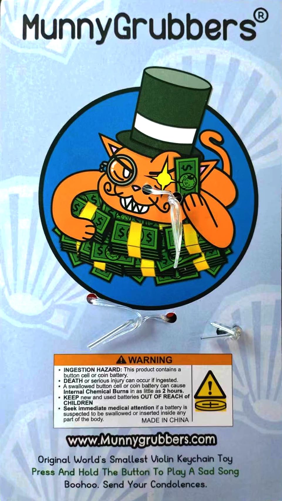 MunnyGrubbers - Original World's Smallest Violin Toy Keychain With Playable Sad Music - Mini Tiny Violin Keychain with Sound (WSV-V1-10P) [10 Pack]