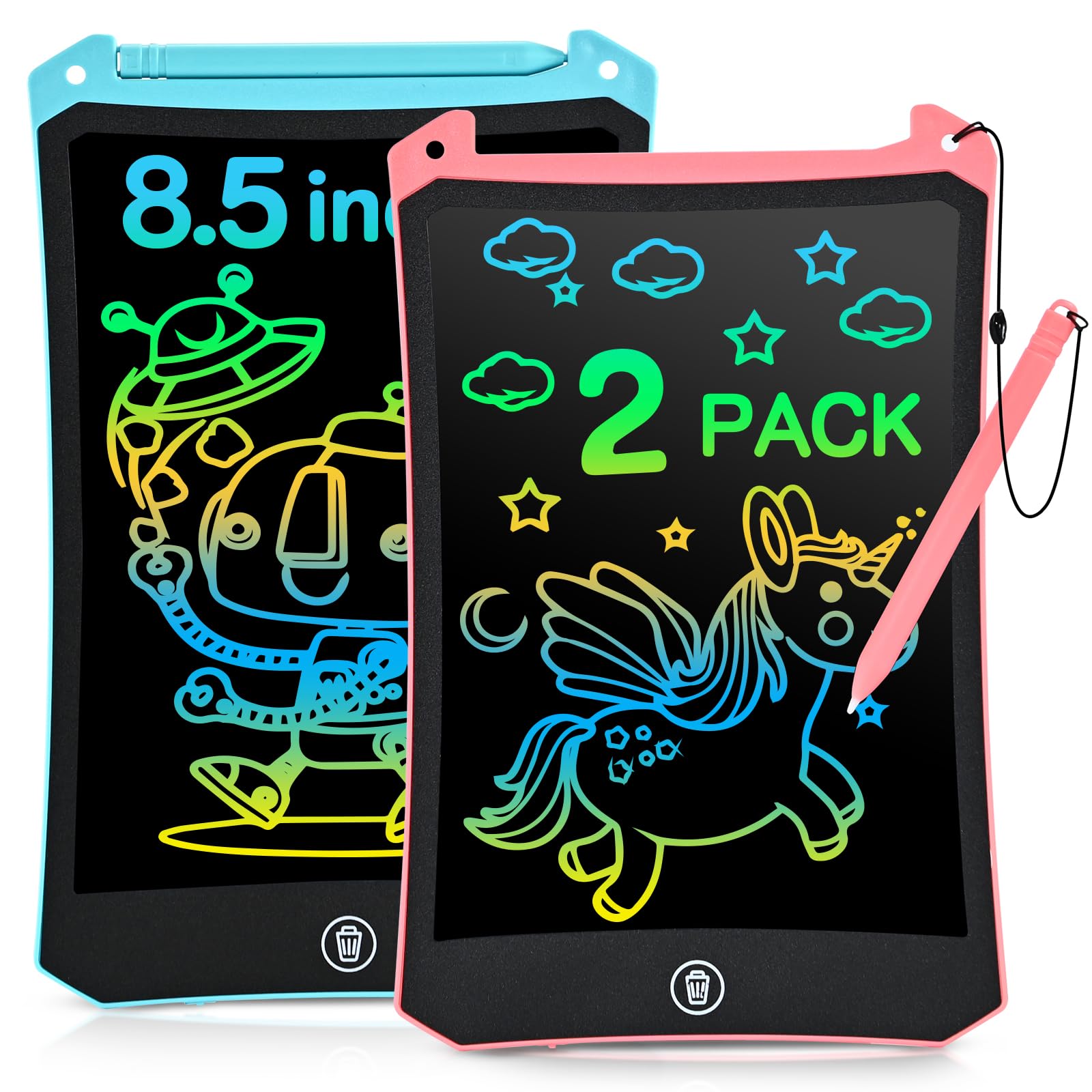 LCD Writing Tablet, 2 Pack Toddler Kids Toys, 8.5 Inch Doodle Board Drawing Pad, Travel Essentials Kids Games, Back to School Su