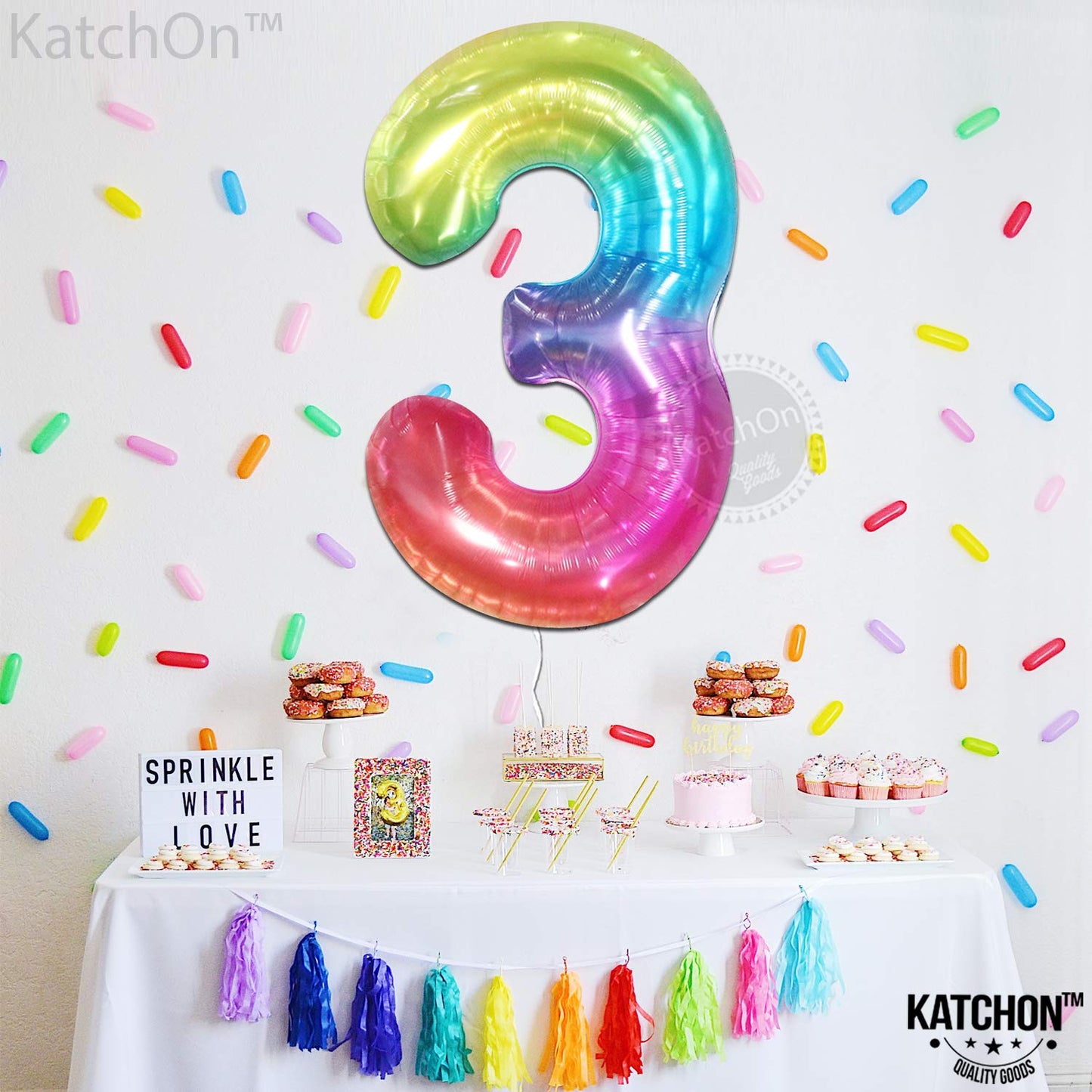 KatchOn, Giant Jelly Rainbow 3 Balloon Number - 40 Inch | Number 3 Balloon for 3rd Birthday Girl Decorations | 3rd Birthday Ball