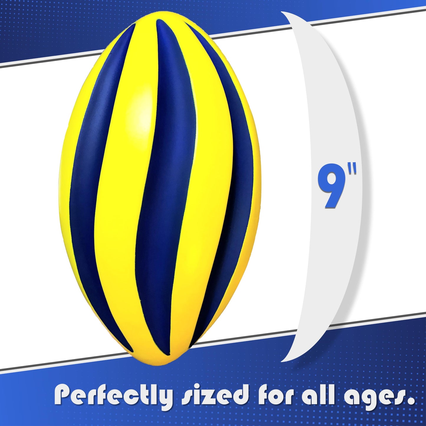 LMC Products Spiral Foam Football - Soft Foam Football for Kids - Each Quality Kids Football is 9 Inches - mature-themed & Toddler Football Youth - Small Football (Yellow & Blue)