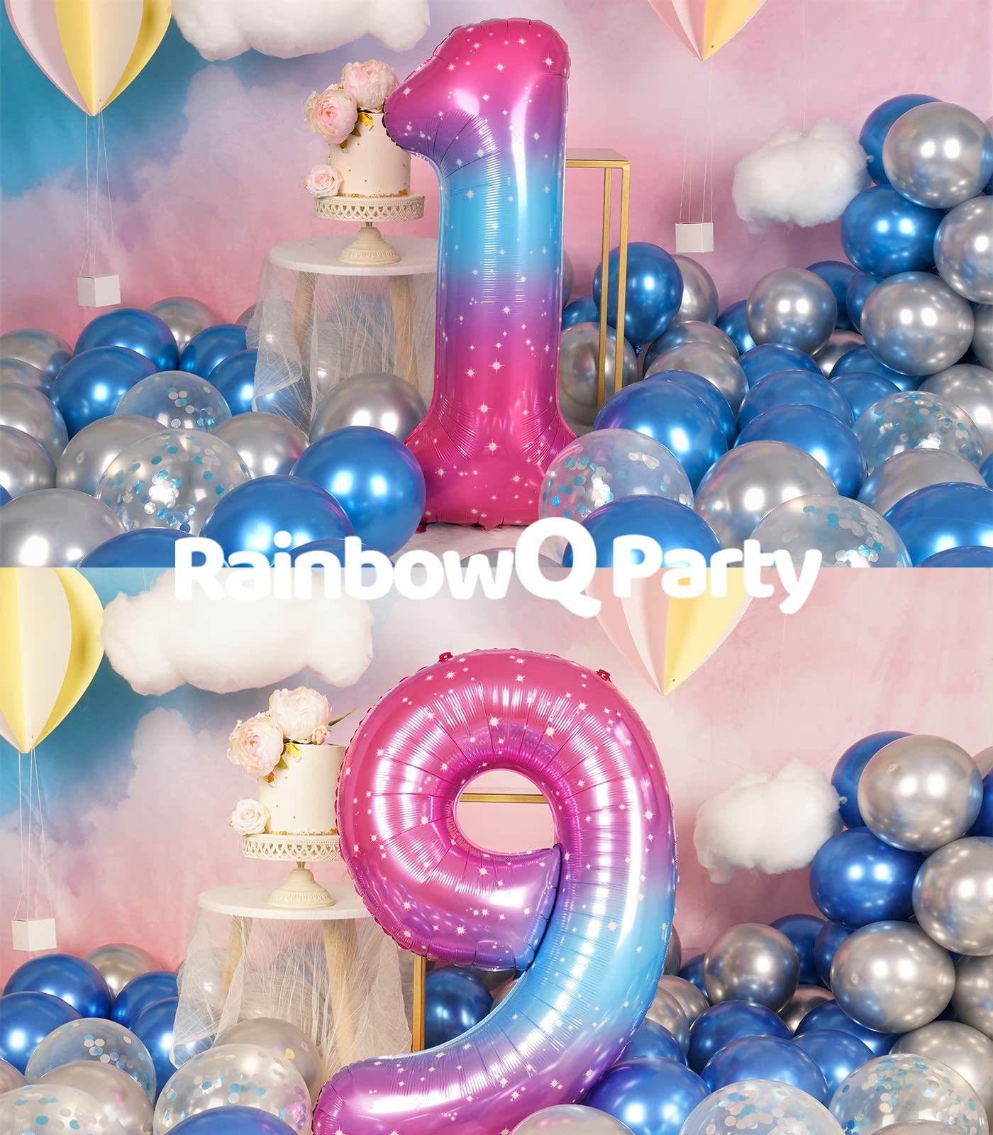 RainbowQ 40 Inch Number 19 Balloons, Pink Blue Foil, Large for 19th Birthday Party Decorations