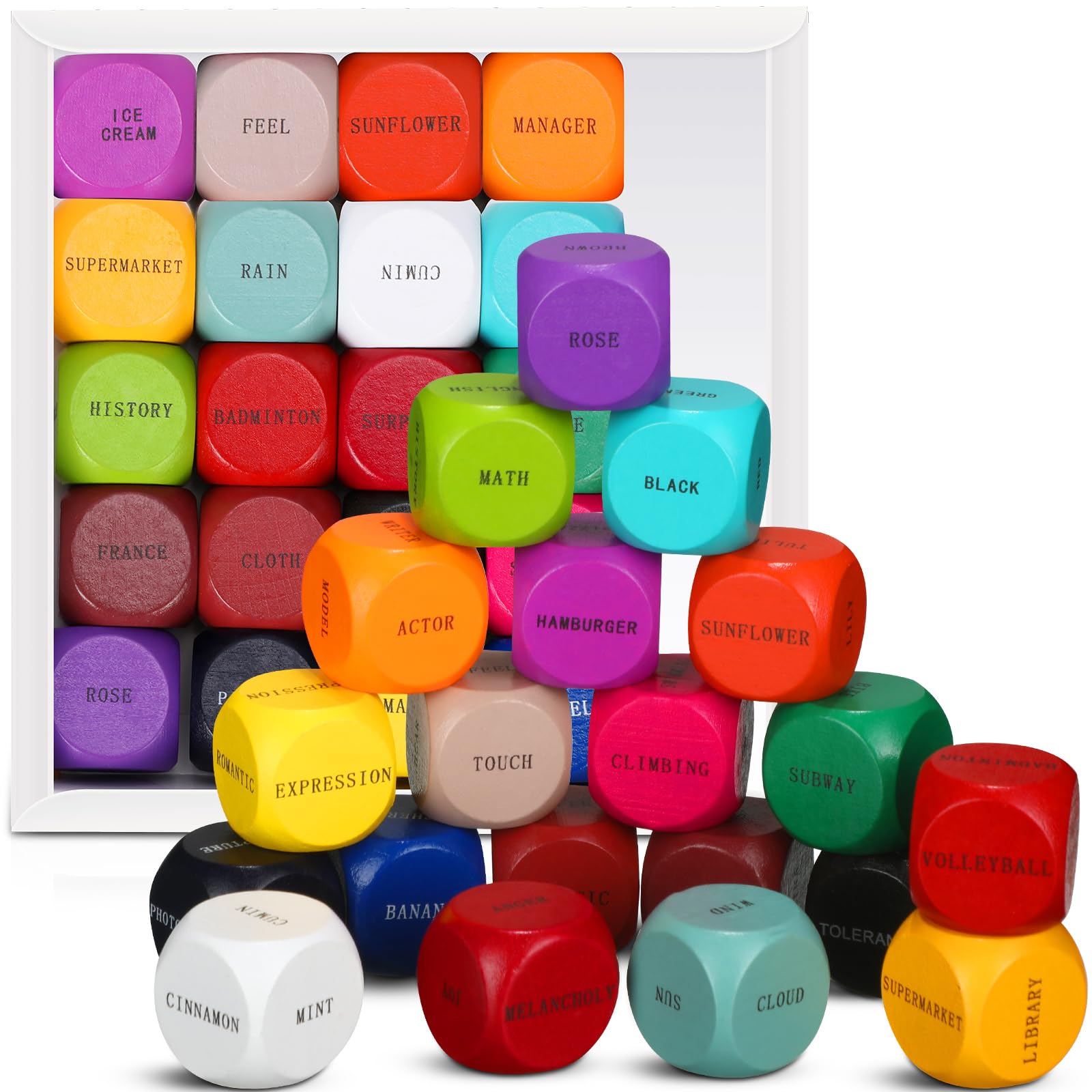Arrowbash 20 Pcs Art Dice Set Drawing Writing Dice Game For Writer Teacher Wood Painting Creative Inspiration Story Drawing Prom