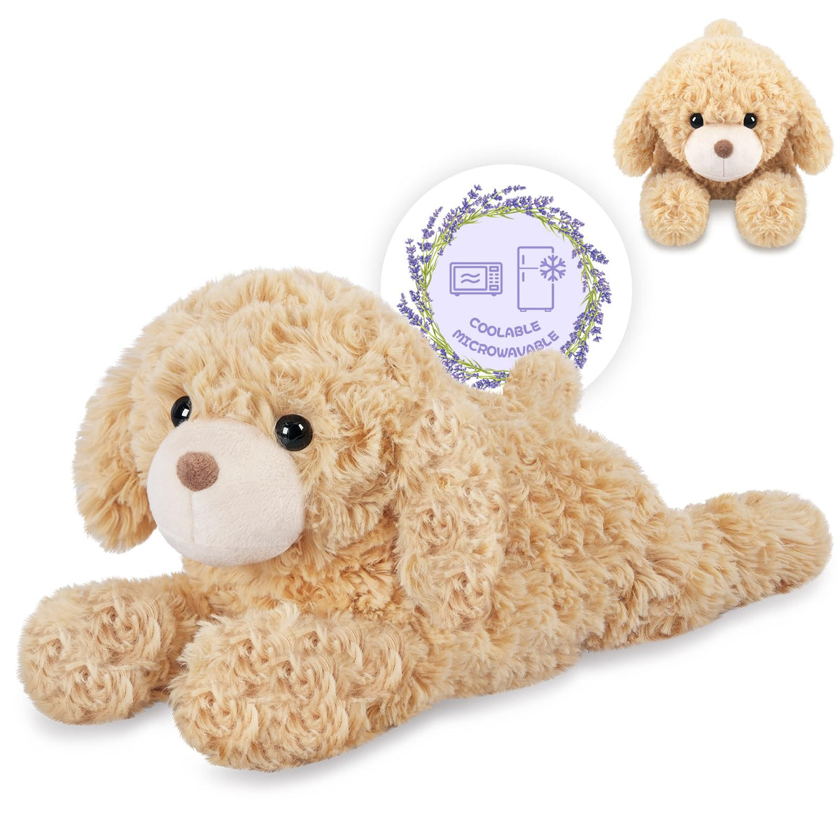 SuzziPals Heatable & Coolable Golden Retriever Stuffed Animals, Microwavable Stuffed Animal Heating Pad for Period Cramps, Laven