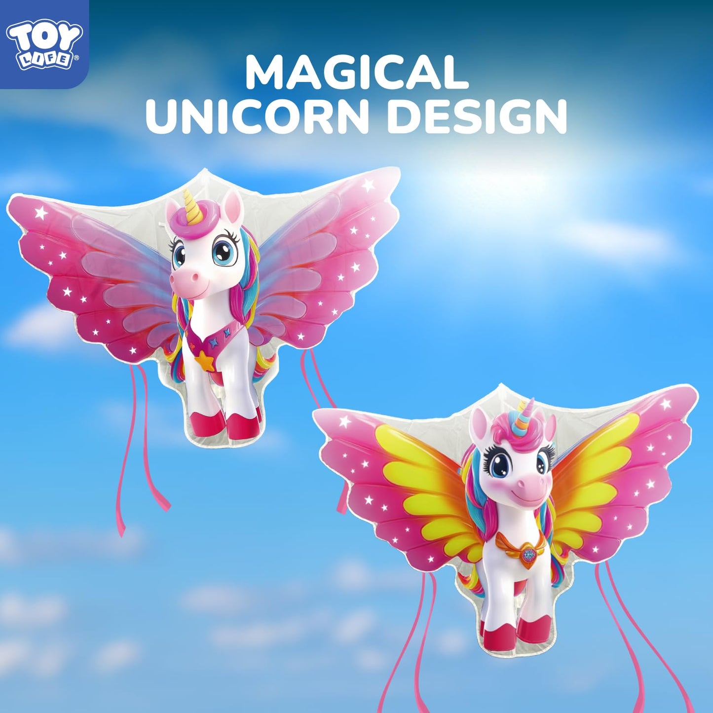 Toy Life 2 Pack 48.4'' Unicorn Kites Easy To Fly For Kids Adults With 328.1 Ft String, Beach Kite Outdoor Game Outside Toys Acti