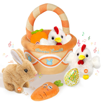 Digi Easter Basket Stuffers For Toddler, 5Pcs Easter Basket Plush Playset With Easter Egg, Carrot, Interactive Rabbit And Sheep