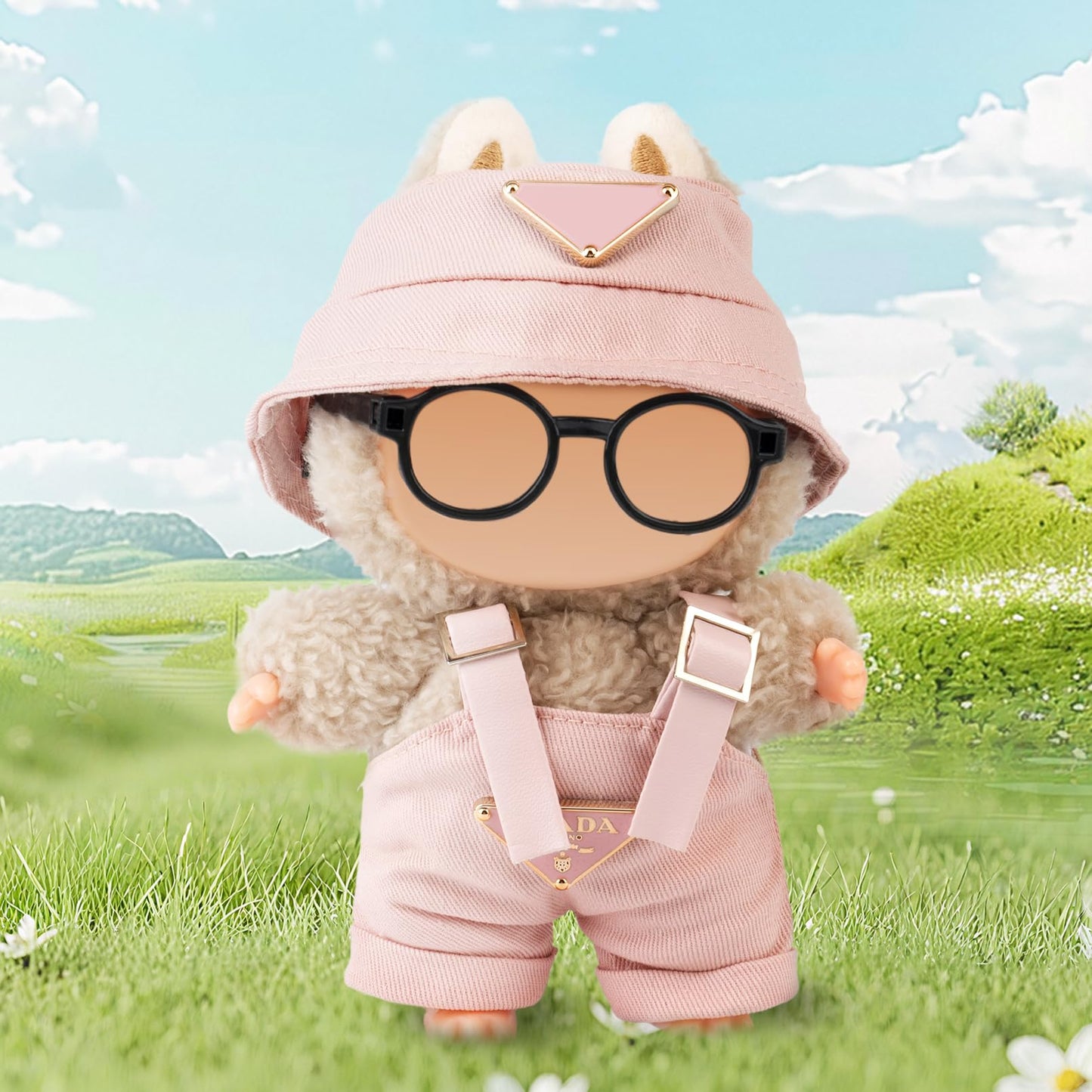 Clothes for Labubu(NO Doll) - Hat & Overalls Set for Labubu for LABUBU 17CM Dolls  Handcrafted Crochet Clothes Set  enhanced Fashion Cute Outfit for Dress Up  Play & Collector Display (Pink)