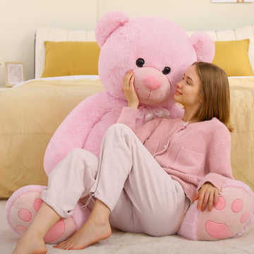 Tezituor Giant Teddy Bear 5 Feet Tall - Pink Life Size Teddy Bear Stuffed Animals 59' - Fluffy Huge Teddy Bear With Footprints - Valentines Day Gift For Girlfriend