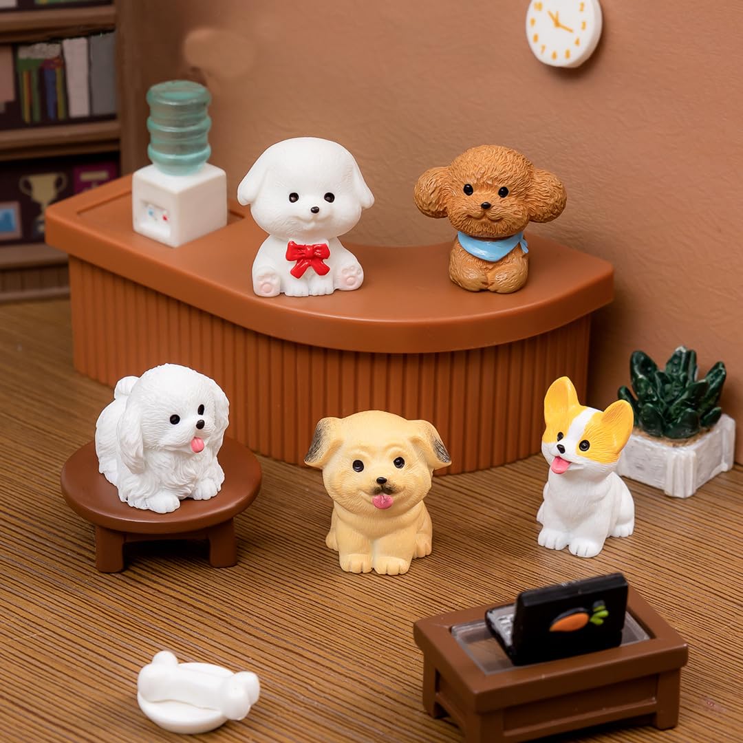 Pinenjoy 12Pcs Mini Dog Figurines Set Little Puppy Figures Cartoon Resin Animals Cake Toppers for DIY Easter Eggs Christmas Birt