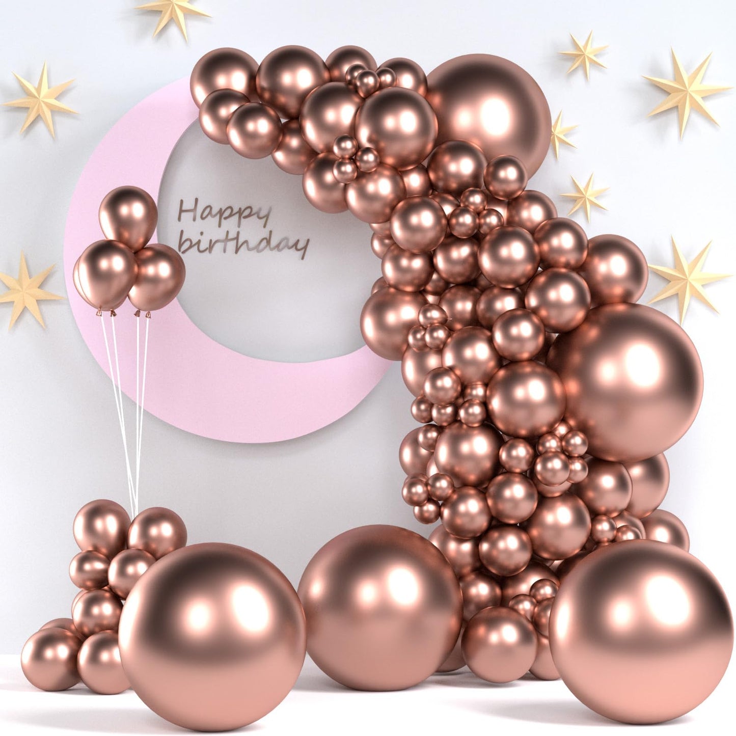Rose Gold Balloons, 140Pcs Metallic Rose Gold Balloons 18 12 10 5 Inch Different Sizes Pack Party Latex Balloons For Birthday Ha