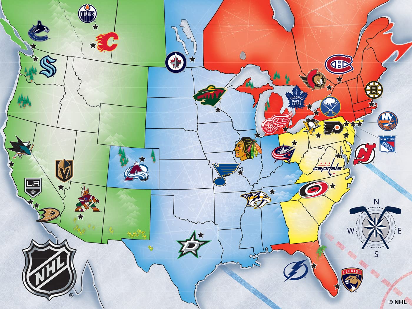 MasterPieces NHL1001 Sports Puzzle - 500 Piece Jigsaw for Adults, Hockey Map, 21"x15", White Cardboard