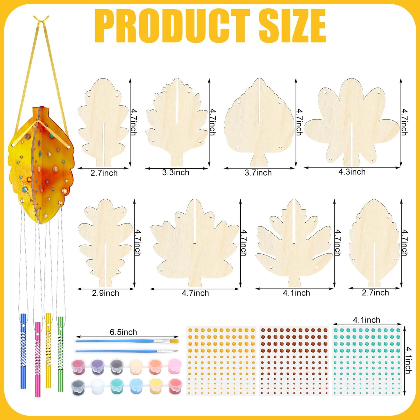 8 Sets Fall Wind Chime Kit 3D Make Your Own Maple Leaf Wind Chime Thanksgiving DIY Wooden Hanging Ornaments Fall Crafts for Autu