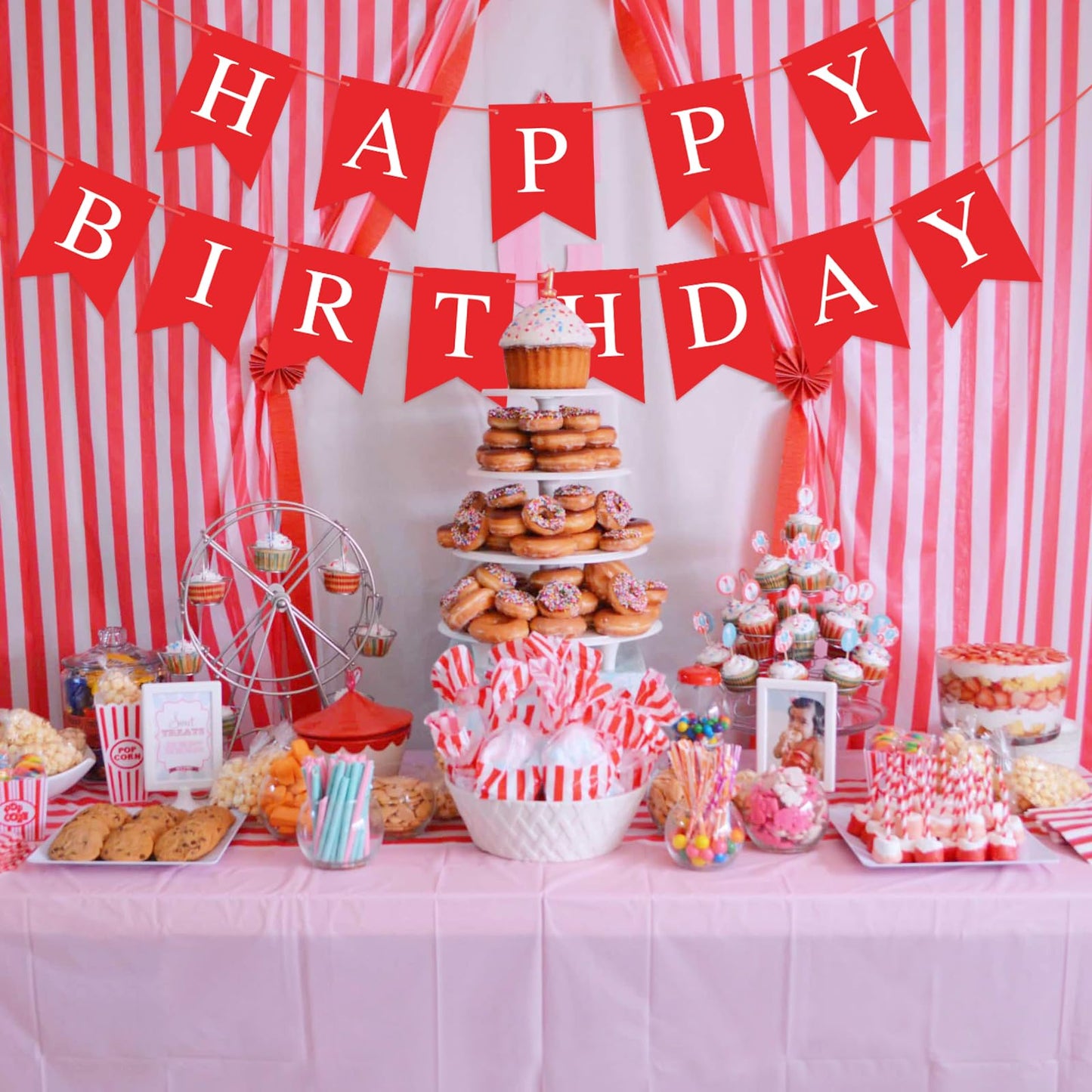 Waenerec Red Happy Birthday Banner Sign Happy Birthday Bunting Banner Garland For Kids Girl Woman Birthday Tea Party Decorations Bunting Flag Birthday Party Supplies