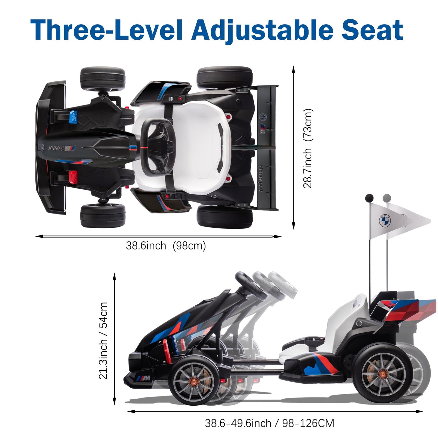 Foresee 24V Licensed Bmw Kids Electric Go Kart With Adjustable Seat, 7.5 Mph Drifting Car Battery Powered Ride On Go Kart With L