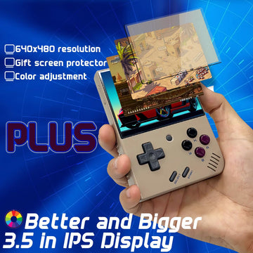 Fingerevo Miyoo Mini Plus Handheld Game Console 3.5-Inch 640 * 480 Ips Screen 3000Mah Miyoo-Mini+ With Portable Case Retro Gray