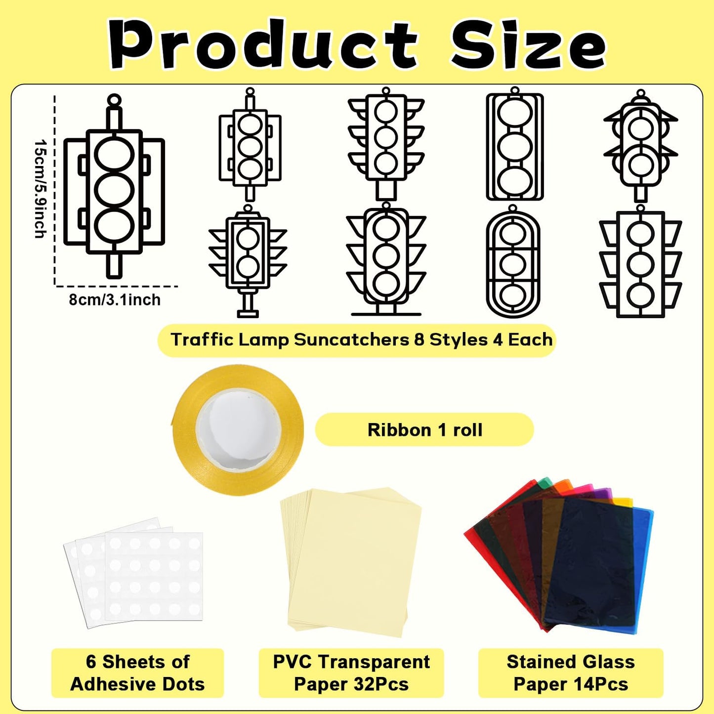 QOUBAI 32 Sets Traffic Light Suncatchers Craft Kit DIY Window Stained Glass Effect Traffic Lamp Paper Crafts Home School Classro