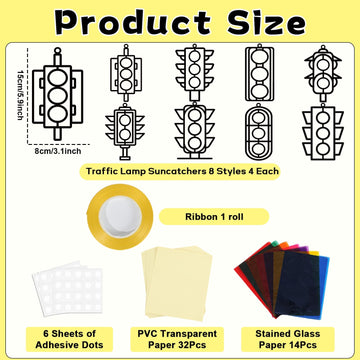 QOUBAI 32 Sets Traffic Light Suncatchers Craft Kit DIY Window Stained Glass Effect Traffic Lamp Paper Crafts Home School Classro