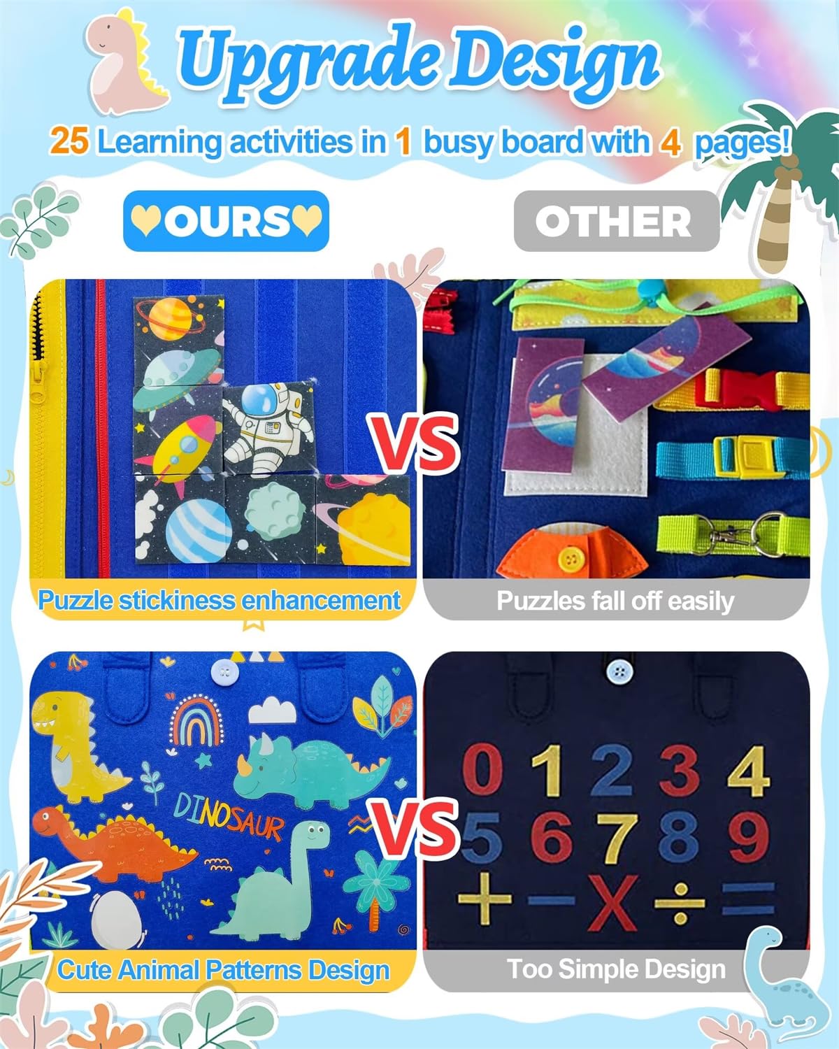 Exorany Busy Board Montessori Toys For 1 2 3 4 Year Old Boys & Girls Birthday Gifts, Sensory Toys For Toddlers 1-3, Educational Travel Toys, Preschool Activities For Learning Fine Motor Skills