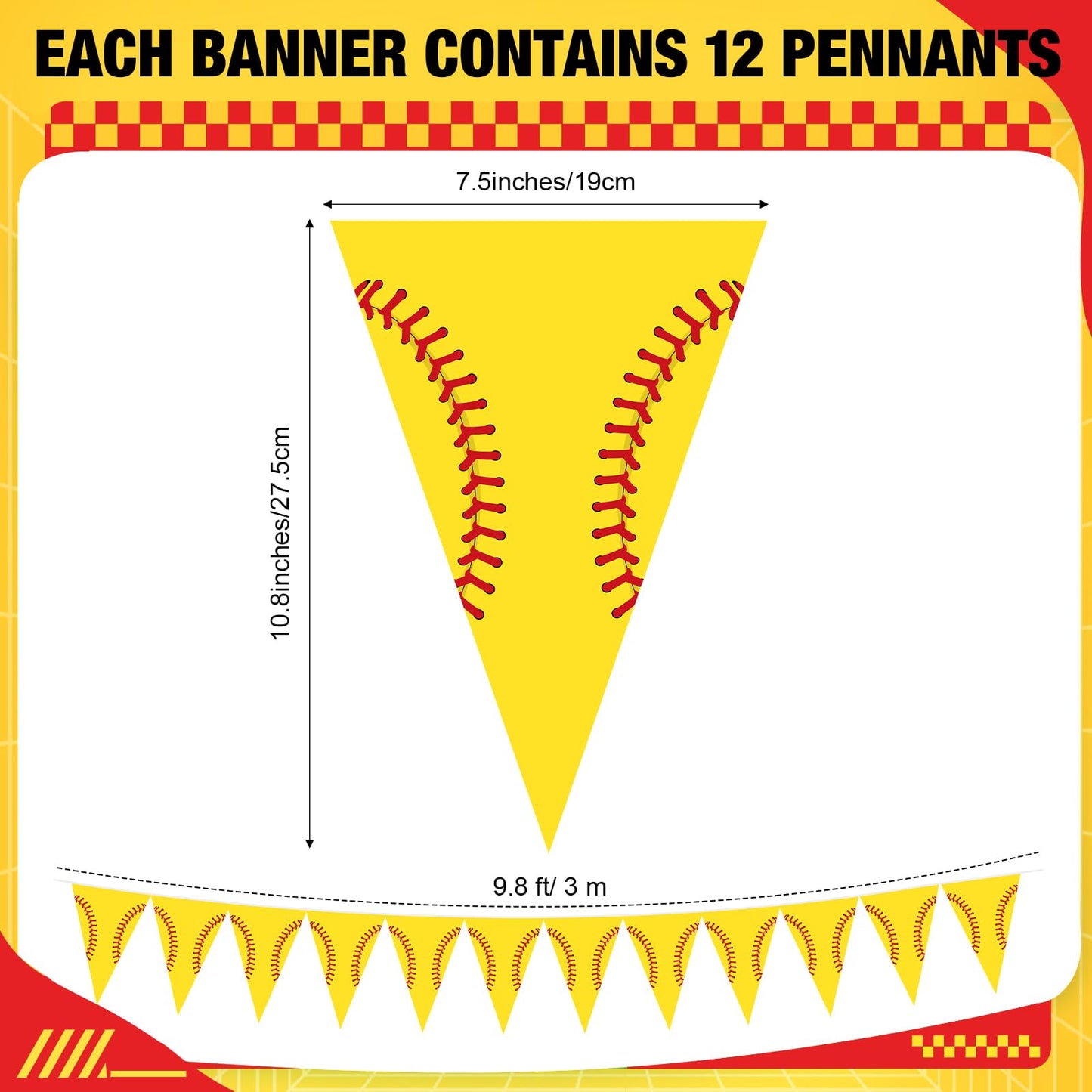 Jetec 49 Ft Softball Pennant Banner - Pre-Assembled Yellow Triangle Flag Bunting for Birthday Party Decorations