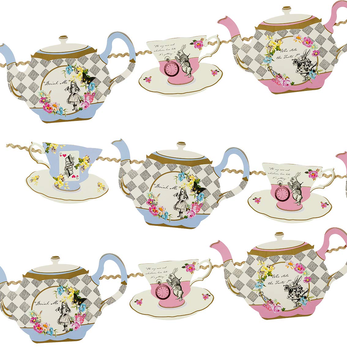 Alice in Wonderland Teapot Bunting Garland 13ft - Themed Decoration For Mad Hatter Tea Party, Birthday, Afternoon Tea, Baby Show
