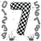 Number 7 Balloon For Boys, Giant Checkered Self Inflating Number 0-9 Set Decor For Girls, 40 Inch Foil Helium Black And White Ra