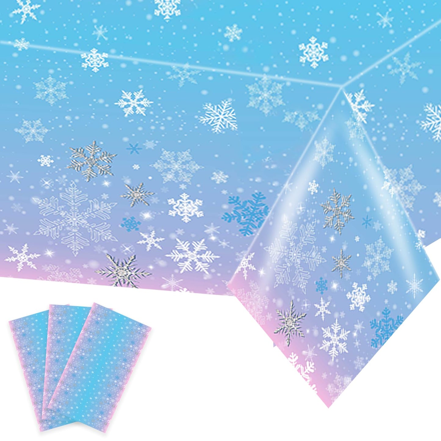 Kesfey 3 Packs Christmas Snowflake Tablecloth 51 X 87 Inch Winter Frozen Wonderland Table Cover Disposable White Snowflake Plast