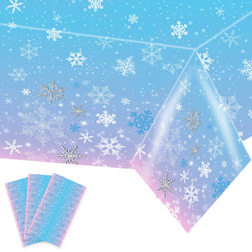 Kesfey 3 Packs Christmas Snowflake Tablecloth 51 X 87 Inch Winter Frozen Wonderland Table Cover Disposable White Snowflake Plast