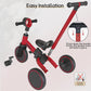 Bautia Kids Tricycle for Toddlers 1-3 with Push Handle, 5 in 1 Baby Balance Bike Toy for 1-4 Years Old Boys Girls Gift with Remo