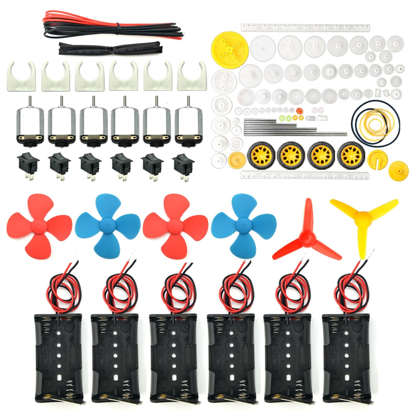 Eudax 6 Set Rectangular Mini Electric 1.5-3V 24000Rpm Dc Motor With 84 Pcs Plastic Gears,Electronic Wire, 2 X Aa Battery Holder ,Boat Rocker Switch,Shaft Propeller For Diy Science Projects