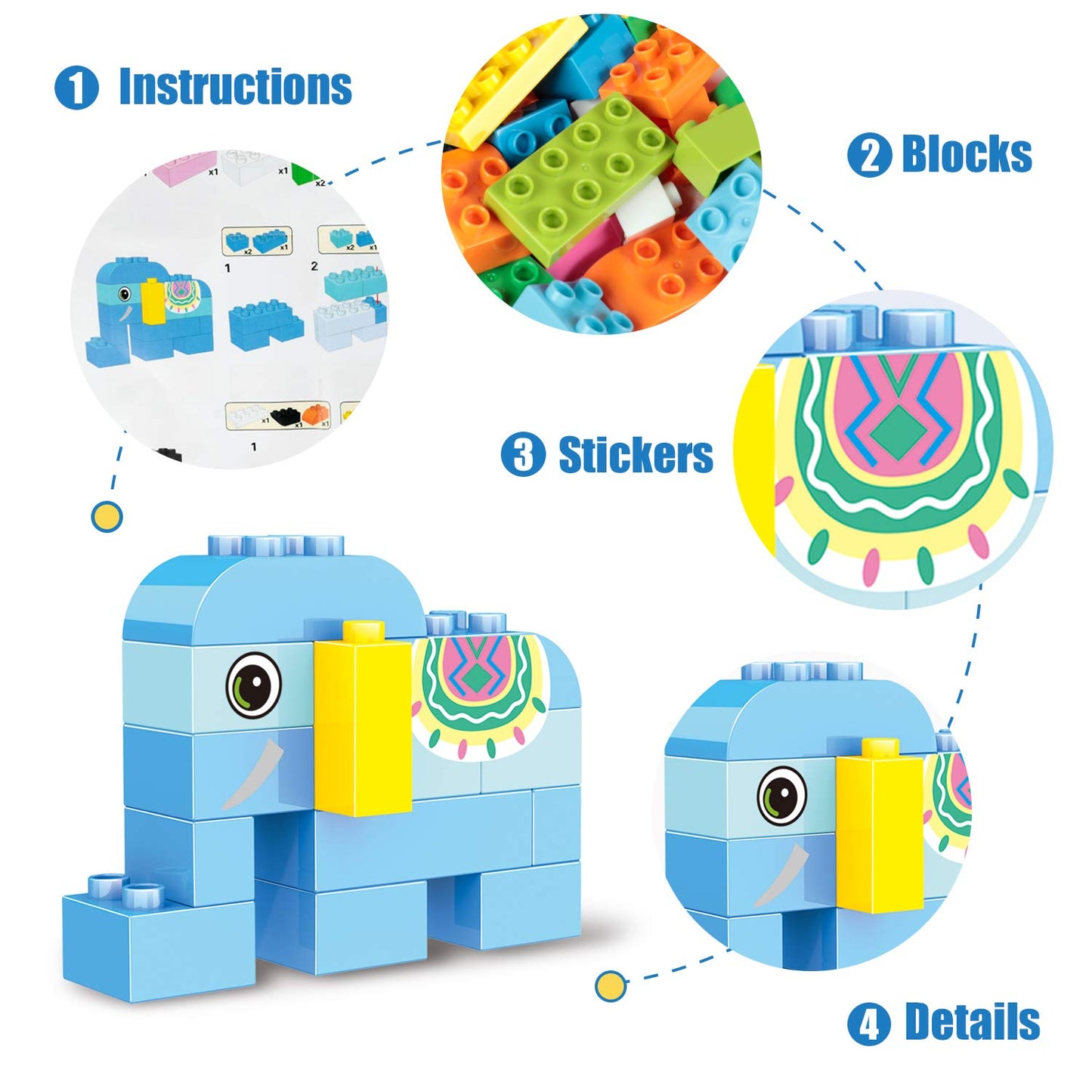 Building Blocks Set For Toddlers, Creative Large Building Bricks, Toy Animals Building Kit With Storage Box, Preschool Learning Educational Toys For Kids Boys Girls Gifts For 3+ Years Old (122 Pieces)