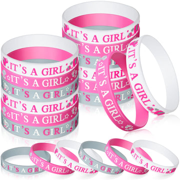 Zomiboo 36 Pieces Baby Shower Rubber Bracelets, It's a Boy It's a Girl Wristbands Elephant Baby Shower Decorations for Boy Girl 