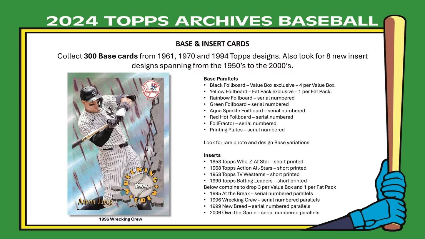 2024 Topps Archives Baseball Trading Card Blaster Box (4 Exclusive Black Parallels Per Box)