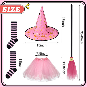 Panitay Halloween Witch Costume For Toddler Girls Includes Pink Tutu Hat Broom And Socks