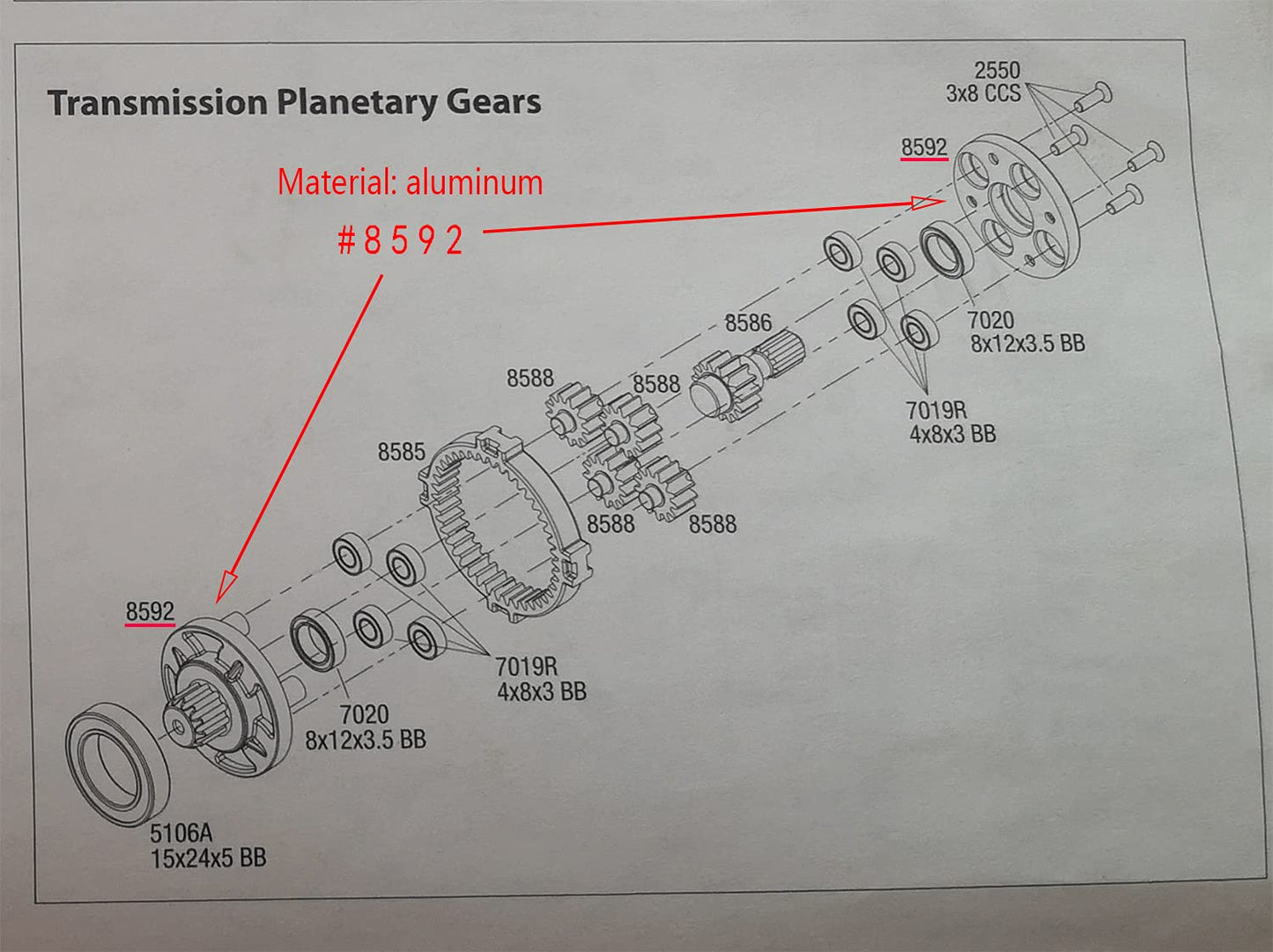 VITAVON & VOTACH Planetary Gears (Front and Rear) housing for UDR Traxxas Unlimited Desert Racer 1:7#8592 (Silver)