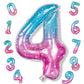 Purple Teal Number 4 Balloons, 40 In Large Mermaid Starry Number 4 Mylar Foil Helium Balloons For Girls, Self Inflating Rainbow