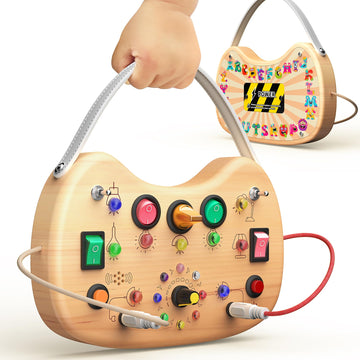 Flycoost Montessori Toddler Busy Board Sensory Toys For Toddlers Wooden Autism Sensory Toy, Toddler Switch Board With 17 Led Lig