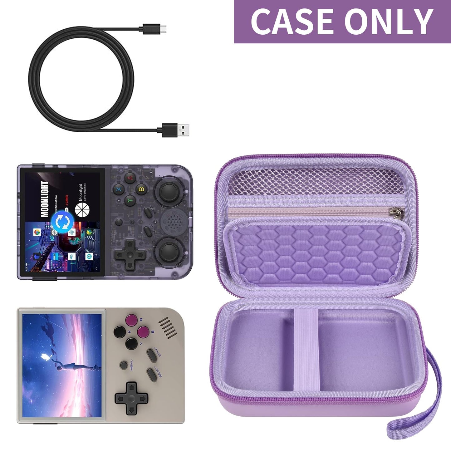 Paiyule Travel Case Compatible With Rg353V/ Rg353Vs/ R36S Retro Handheld Game Console, Handheld Emulator Storage Holder Organizer, Android Game Console Carrying Bag (Box Only) (Purple)