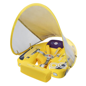 Mambobaby Baby Pool Float with Canopy  Kalolary Non-Inflatable Baby Swim Float Infant Swim Trainer Ring Toddler Pool Float with Adjustable Strap & Tile for 3-24 Months Age Boys Girls (Yellow Car)