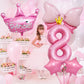 Pink 8Th Birthday Decorations, Pink 8Th Birthday Balloon Set With 40 Inch Pink Number 8, Large Helium Foil Mylar Princess Crown Balloon, Pink Bow Foil Balloons For Girls Birthday Party Decoration