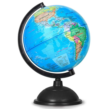 Kiseer 8 Inch World Globe With Stand Rotating Earth Spinning Globe For Kids Geography Classroom Education Or Decorations (Blue)