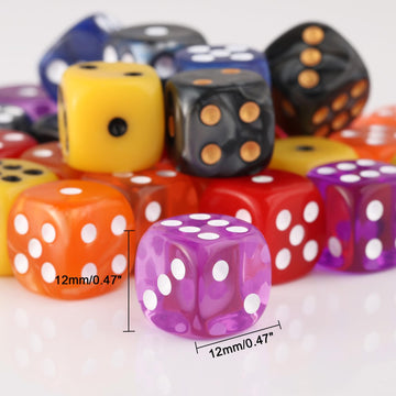 36 Pieces 12mm 6 Sided Mini Dice Set,Translucent Colors D6 Game Dice Set,6 Sided Standard Game Dice for Board Games Dice Games C