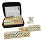 Uvcany Dominoes Set Adults With 4 Wooden Racks/Trays Double Six Dominoes Travel Set With Portable Case Double 6 Dominoes Set With 4 Tiles Holders 28 Tiles Dominos Set Family Classic Board Games White