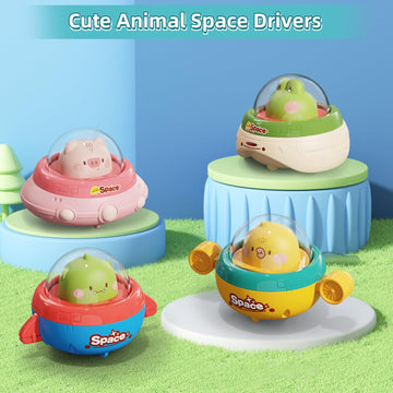 Numberfun 4Pcs Animal Car Toys For Toddlers 1-3,Press And Go Car Toys For Ages 0-2,Baby Toys 6-12-18 Months,Spaceship 1 Year Old