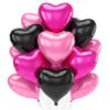 TONIFUL 30Pcs 18 Inch Black Pink Hot Pink Balloons Heart Shape Foil Mylar Banners Decoration for Birthday Valentines Day Weddin