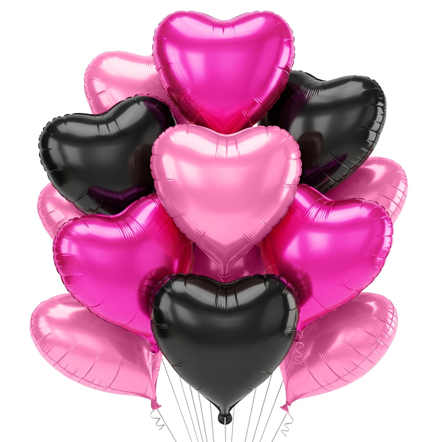 TONIFUL 30Pcs 18 Inch Black Pink Hot Pink Balloons Heart Shape Foil Mylar Banners Decoration for Birthday Valentines Day Weddin