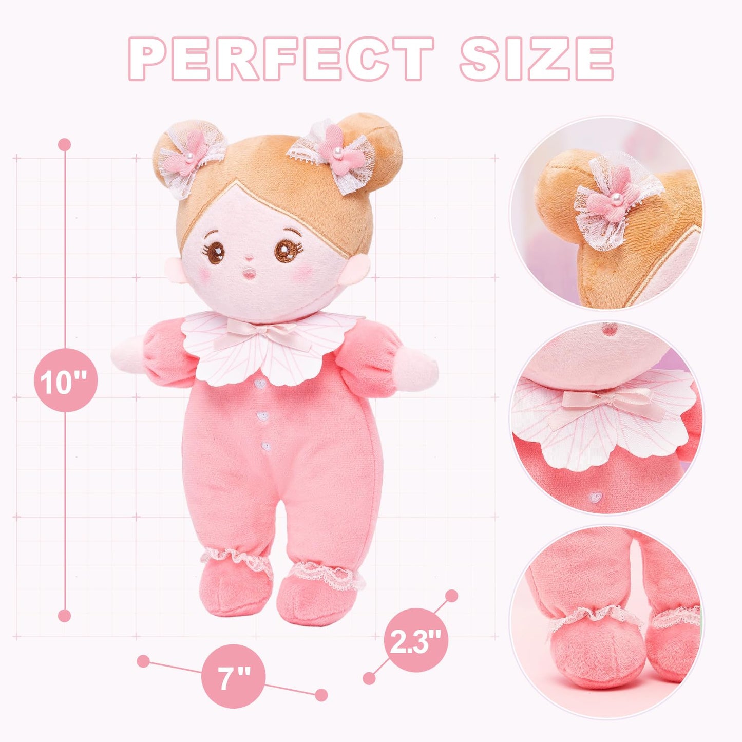 Ouozzz Soft Baby Doll For Girls - My First Baby Doll Birthday Gifts For Girls Plush Rag Dolls Pink Bow Dress Toy For Toddlers Kids Infants 10'